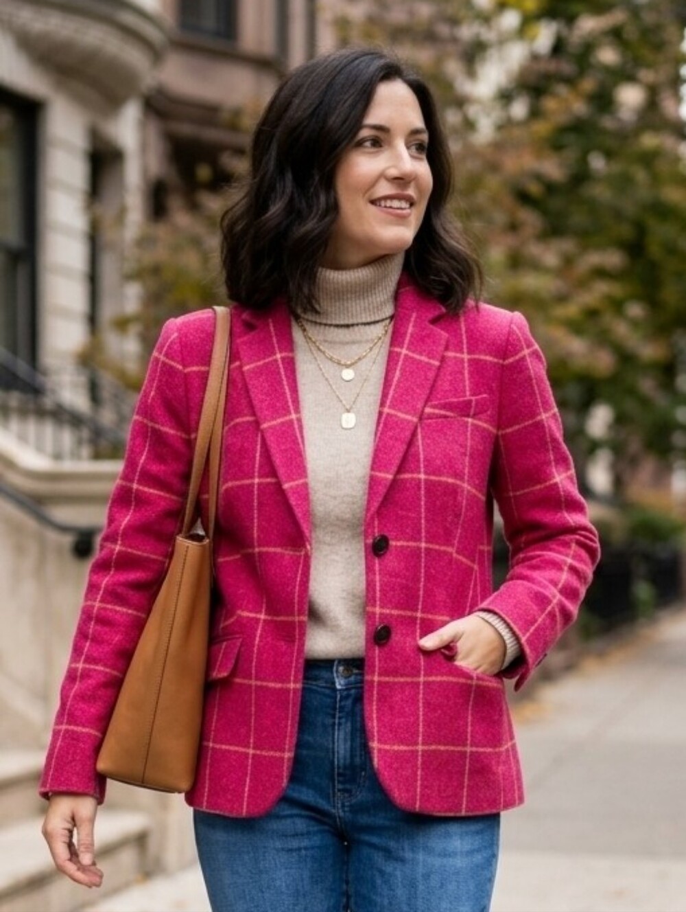 Women's Pink Windowpane Blazer Jacket